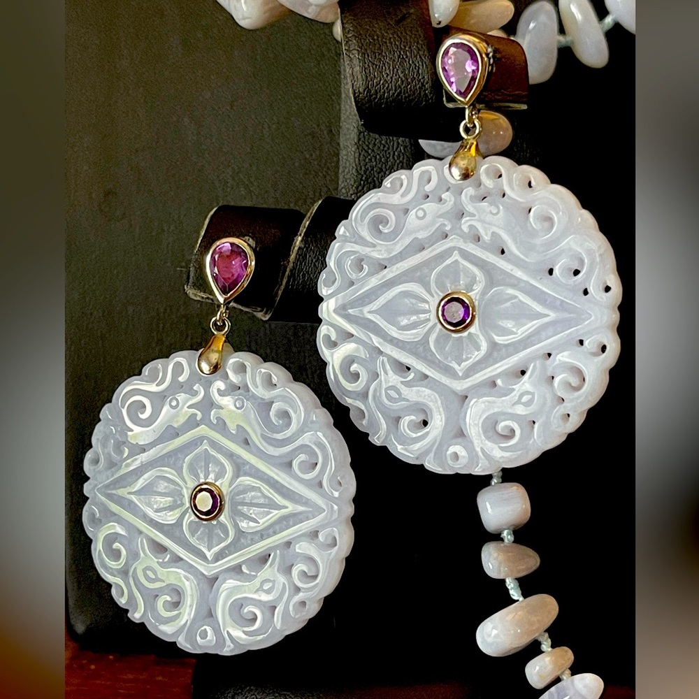 Dallas Prince 2.125” Blue Lace Agate & Amethyst earrings